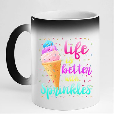 Life Is Better With Sprinkles Cute Sweet Ice Cream Summer 11oz Black Color Changing Mug