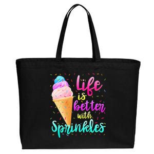 Life Is Better With Sprinkles Cute Sweet Ice Cream Summer Cotton Canvas Jumbo Tote