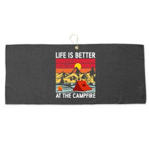 Life is Better at The Campfire Funny Hiking & Camping Large Microfiber Waffle Golf Towel