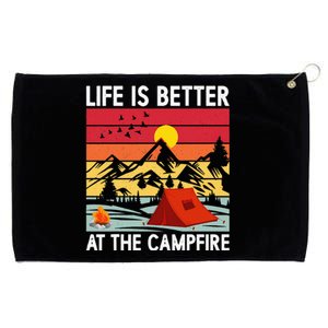 Life is Better at The Campfire Funny Hiking & Camping Grommeted Golf Towel