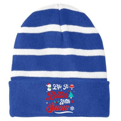 Life Is Better With Snow Christmas Holidays Gift Striped Beanie with Solid Band