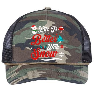 Life Is Better With Snow Christmas Holidays Gift Retro Rope Trucker Hat Cap