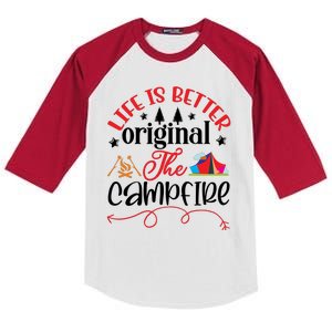 Life Is Better Original The Campfire Funny Camping Kids Colorblock Raglan Jersey