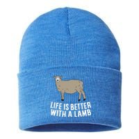 Life Is Better With A Lamb Cute Lamb Farmer Gift Sustainable Knit Beanie