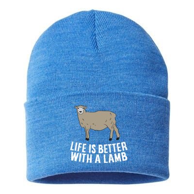 Life Is Better With A Lamb Cute Lamb Farmer Gift Sustainable Knit Beanie