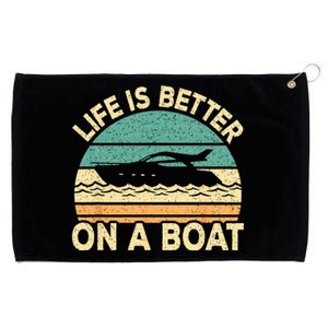 Life Is Better On A Boat Funny Retro Boating Captain Grommeted Golf Towel