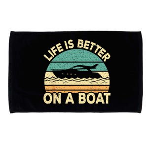 Life Is Better On A Boat Funny Retro Boating Captain Microfiber Hand Towel