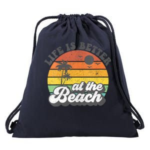 Life Is Better At The Beach Retro Summer Vacation Women Gift Drawstring Bag