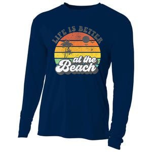 Life Is Better At The Beach Retro Summer Vacation Women Gift Cooling Performance Long Sleeve Crew