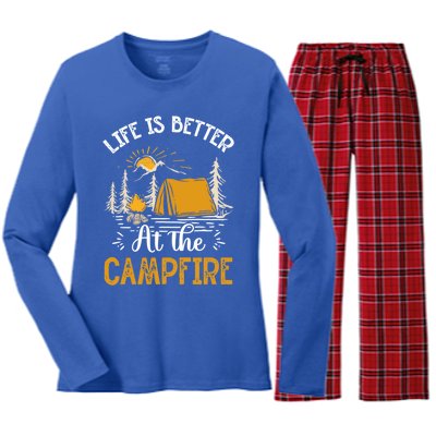 Life Is Better At The Campfire Meaningful Gift Women's Long Sleeve Flannel Pajama Set 