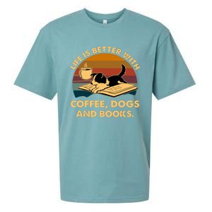 Life Is Better With Coffee Dogs And Books Funny Gift Sueded Cloud Jersey T-Shirt