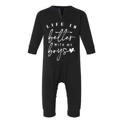 Life Is Better With My Boy Mom Boy Mama Mothers Day Infant Fleece One Piece