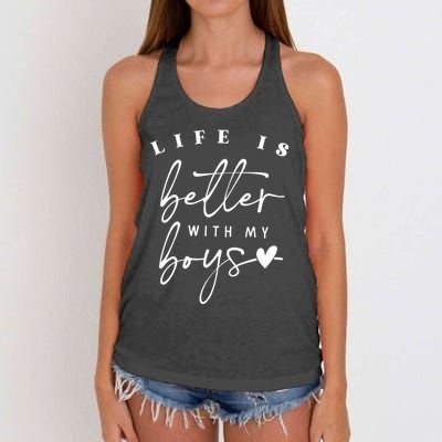 Life Is Better With My Boy Mom Boy Mama Mothers Day Women's Knotted Racerback Tank