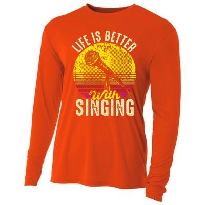 Life Is Better With Singing Microphone Karaoke Music Bar Cooling Performance Long Sleeve Crew