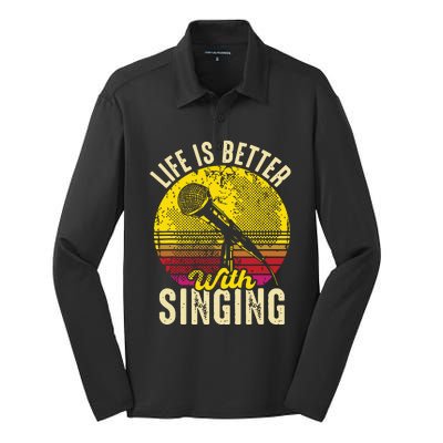 Life Is Better With Singing Microphone Karaoke Music Bar Silk Touch Performance Long Sleeve Polo