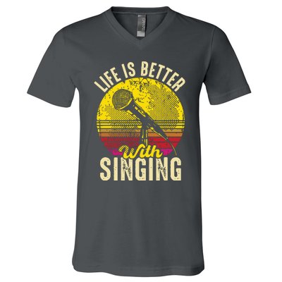 Life Is Better With Singing Microphone Karaoke Music Bar V-Neck T-Shirt