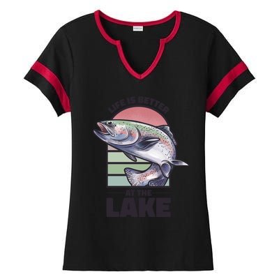 Life Is Better At The Lake Fishing Fish Fun Family Meme Gift Ladies Halftime Notch Neck Tee