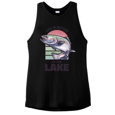 Life Is Better At The Lake Fishing Fish Fun Family Meme Gift Ladies PosiCharge Tri-Blend Wicking Tank