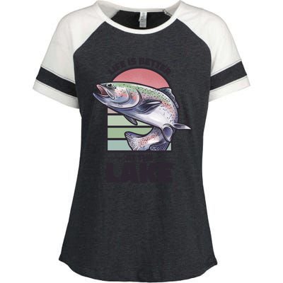 Life Is Better At The Lake Fishing Fish Fun Family Meme Gift Enza Ladies Jersey Colorblock Tee