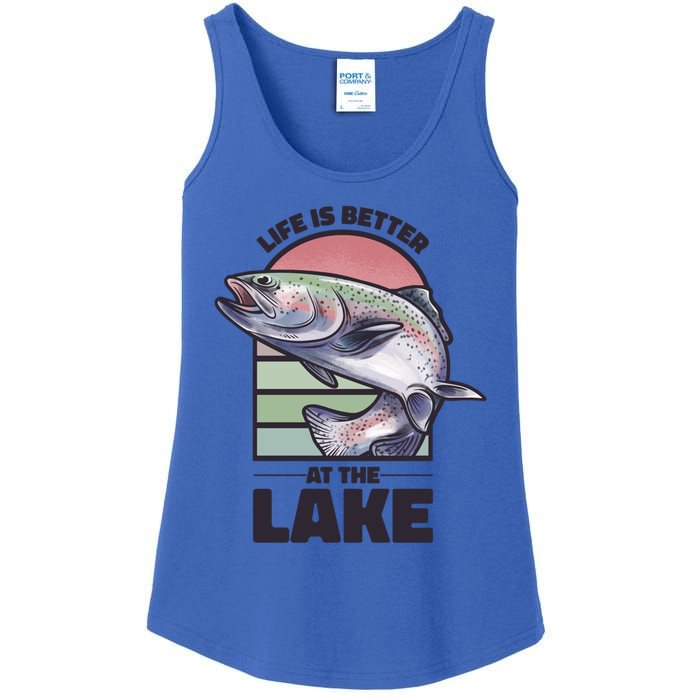 Life Is Better At The Lake Fishing Fish Fun Family Meme Gift Ladies Essential Tank