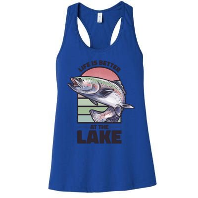 Life Is Better At The Lake Fishing Fish Fun Family Meme Gift Women's Racerback Tank