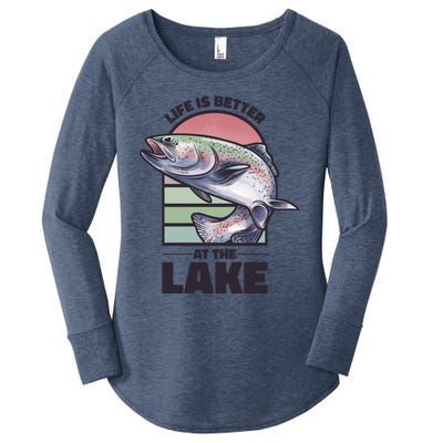 Life Is Better At The Lake Fishing Fish Fun Family Meme Gift Women's Perfect Tri Tunic Long Sleeve Shirt