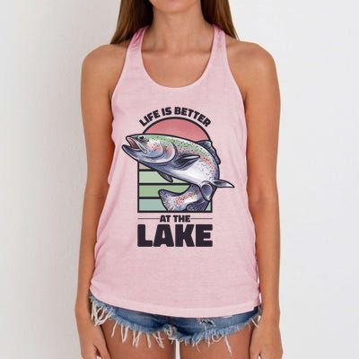 Life Is Better At The Lake Fishing Fish Fun Family Meme Gift Women's Knotted Racerback Tank