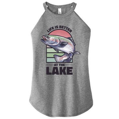 Life Is Better At The Lake Fishing Fish Fun Family Meme Gift Women's Perfect Tri Rocker Tank