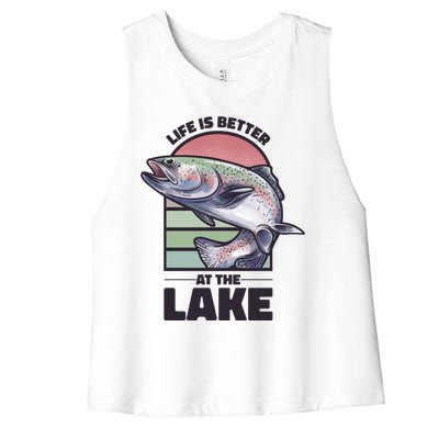 Life Is Better At The Lake Fishing Fish Fun Family Meme Gift Women's Racerback Cropped Tank