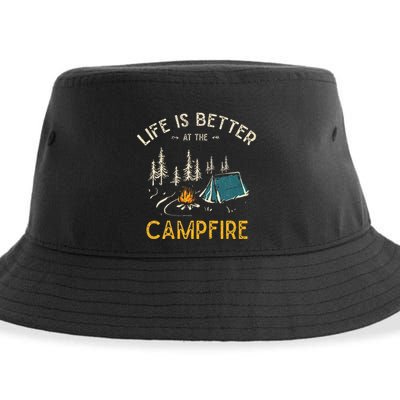 Life Is Better At The Campfire Funny Camper Camp Camping Sustainable Bucket Hat