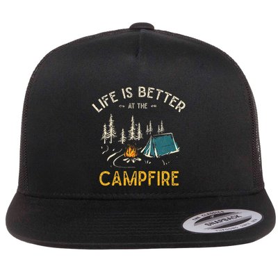 Life Is Better At The Campfire Funny Camper Camp Camping Flatbill Hat