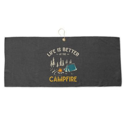 Life Is Better At The Campfire Funny Camper Camp Camping Large Microfiber Waffle Golf Towel
