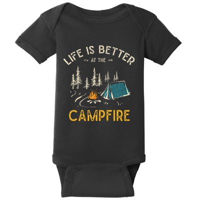 Life Is Better At The Campfire Funny Camper Camp Camping Baby Bodysuit