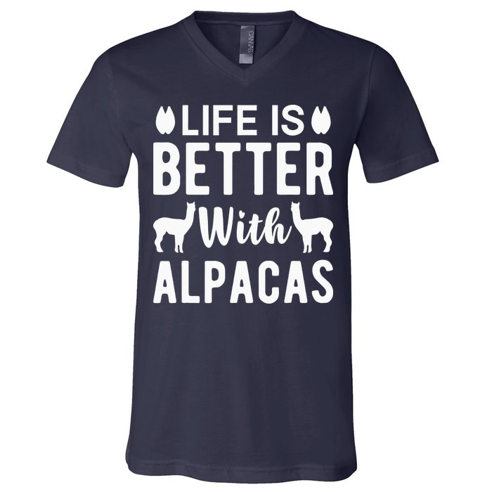 Life Is Better with Alpacas - Funny Alpaca Lover V-Neck T-Shirt