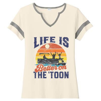 Life Is Better On The Toon Pontoon Boat Boating Ladies Halftime Notch Neck Tee