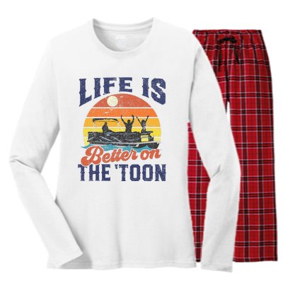 Life Is Better On The Toon Pontoon Boat Boating Women's Long Sleeve Flannel Pajama Set 