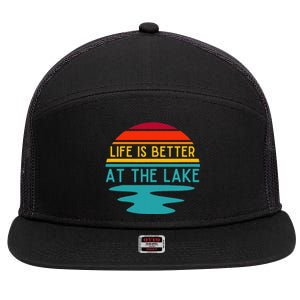 Life Is Better At The Lake Life Bum Lake Lover Pontoon 7 Panel Mesh Trucker Snapback Hat