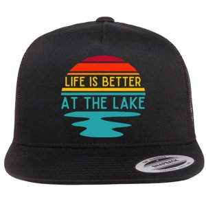 Life Is Better At The Lake Life Bum Lake Lover Pontoon Flat Bill Trucker Hat