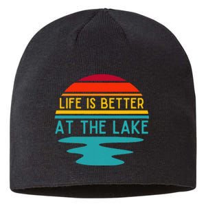 Life Is Better At The Lake Life Bum Lake Lover Pontoon Sustainable Beanie