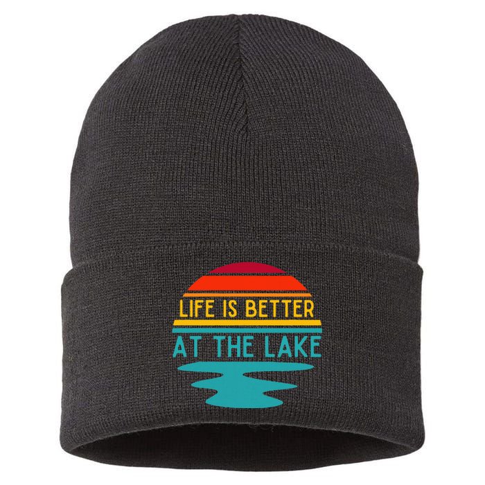 Life Is Better At The Lake Life Bum Lake Lover Pontoon Sustainable Knit Beanie