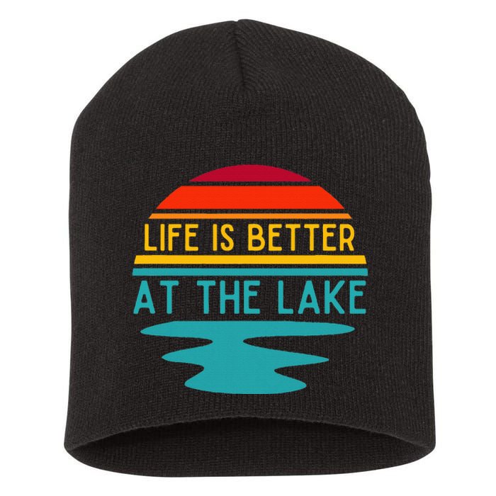 Life Is Better At The Lake Life Bum Lake Lover Pontoon Short Acrylic Beanie