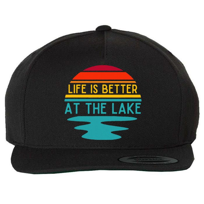 Life Is Better At The Lake Life Bum Lake Lover Pontoon Wool Snapback Cap