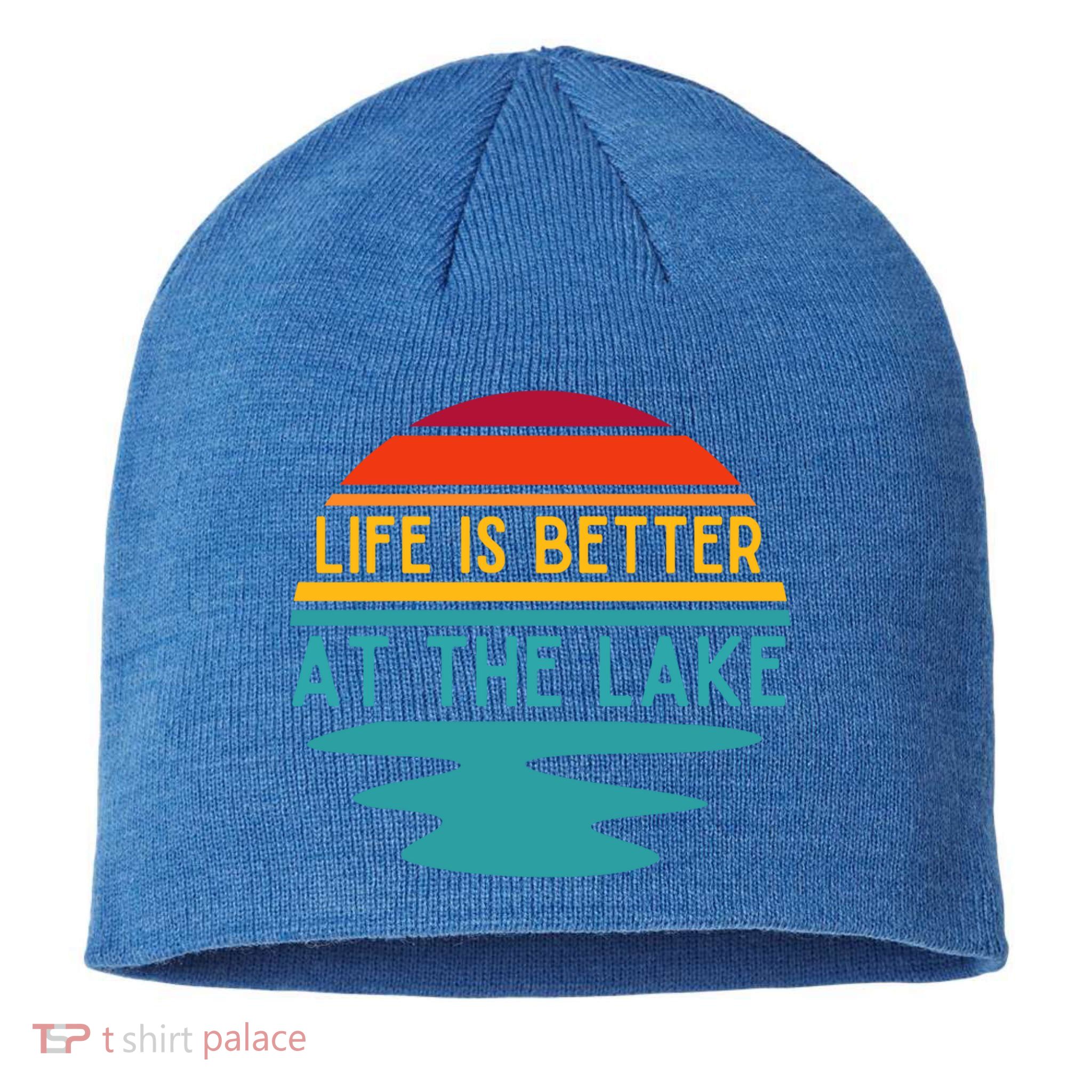 Life Is Better At The Lake Life Bum Lake Lover Pontoon Gift Sustainable Beanie