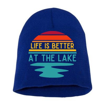 Life Is Better At The Lake Life Bum Lake Lover Pontoon Gift Short Acrylic Beanie