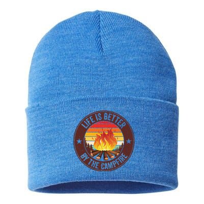 Life Is Better By The Campfire Camping Camper Outdoor Cool Gift Sustainable Knit Beanie