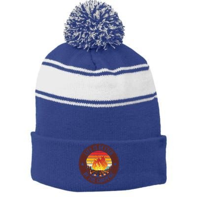 Life Is Better By The Campfire Camping Camper Outdoor Cool Gift Stripe Pom Pom Beanie