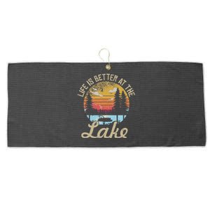 Life Is Better At The Lake Pontoon Captain Boat Boating Tees Large Microfiber Waffle Golf Towel