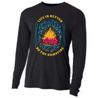 Life Is Better By The Campfire Funny Camper Nature Camping Cooling Performance Long Sleeve Crew