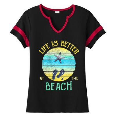 Life Is Better At The Beach Vacay Flipgiftflops Vacation Vibes Cool Gift Ladies Halftime Notch Neck Tee