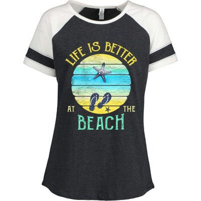 Life Is Better At The Beach Vacay Flipgiftflops Vacation Vibes Cool Gift Enza Ladies Jersey Colorblock Tee